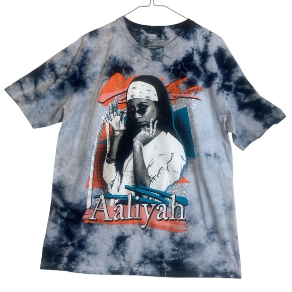 Aaliyah Graphic Tie-Dye T-Shirt Blue White Unisex Size Medium - Picture 5 of 5